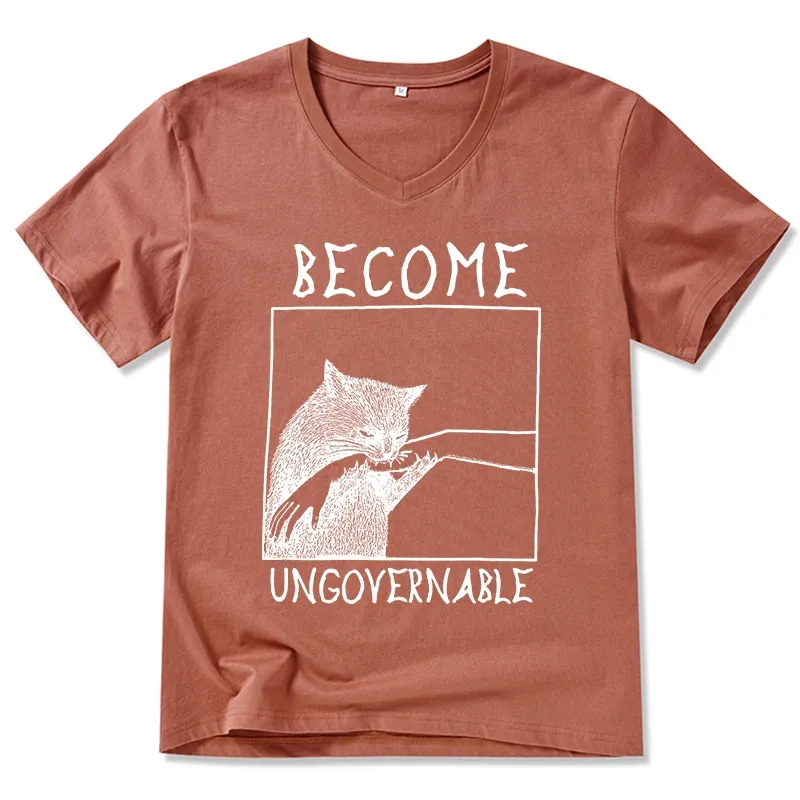 Tokyo-Tiger Cat Biting Arm V-Neck Classic T-Shirt