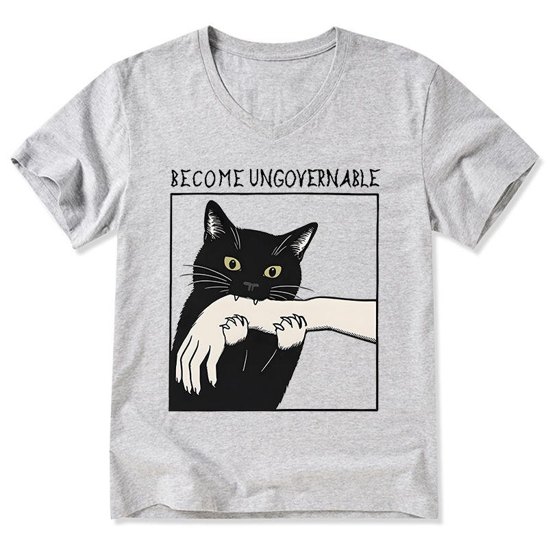 Tokyo-Tiger Black Cat Biting V-Neck Classic T-Shirt