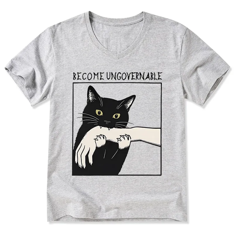 Tokyo-Tiger Black Cat Biting V-Neck Classic T-Shirt