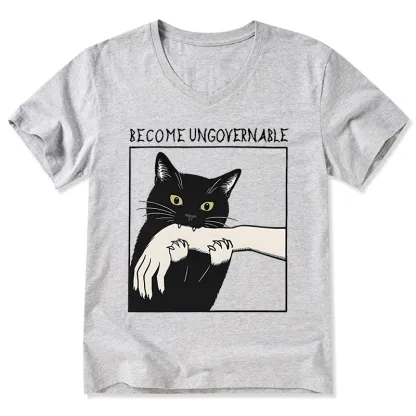 Tokyo-Tiger Black Cat Biting V-Neck Classic T-Shirt