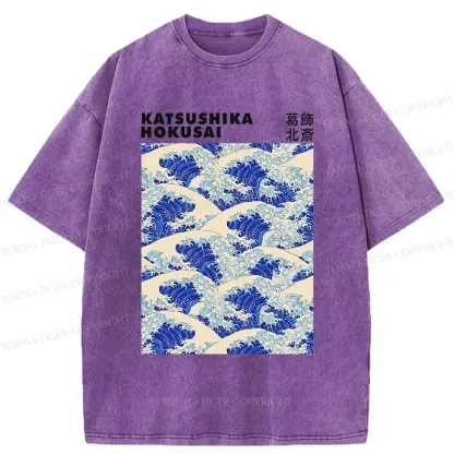 Tokyo-Tiger Ukiyo-e Wave Poster Washed T-Shirt