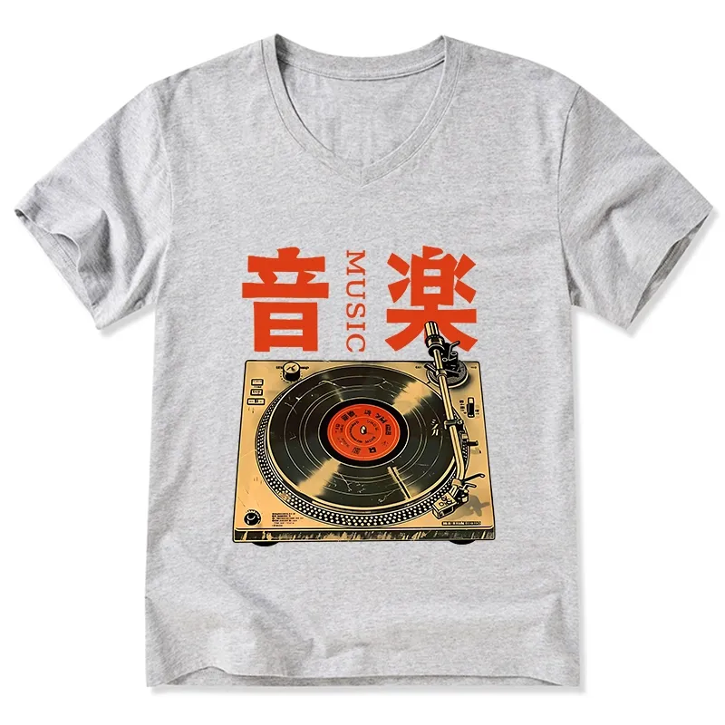 Tokyo-Tiger Retro Music Record Player V-Neck Classic T-Shirt