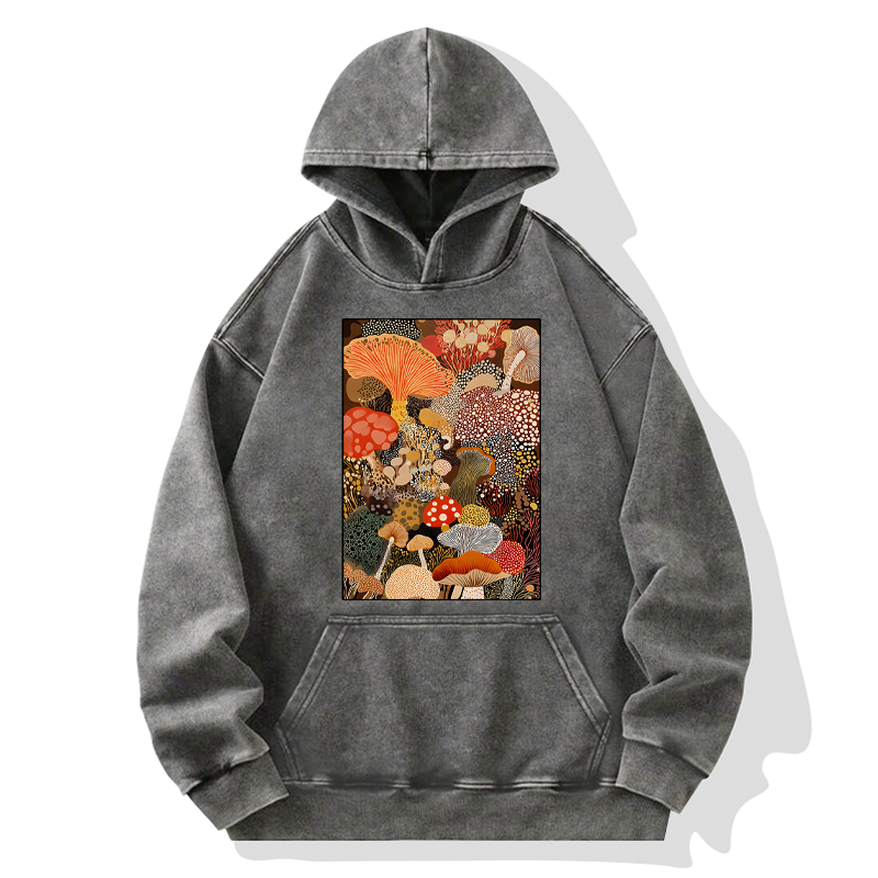 Tokyo-Tiger Psychedelic Mushroom Paintings Washed Hoodie