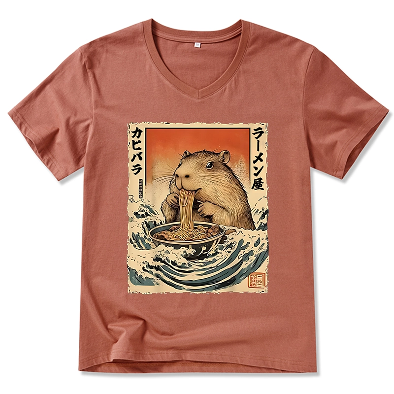 Tokyo-Tiger Hamster Eating Ramen V-Neck Classic T-Shirt