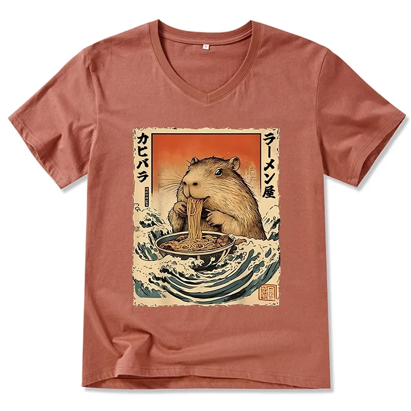Tokyo-Tiger Hamster Eating Ramen V-Neck Classic T-Shirt