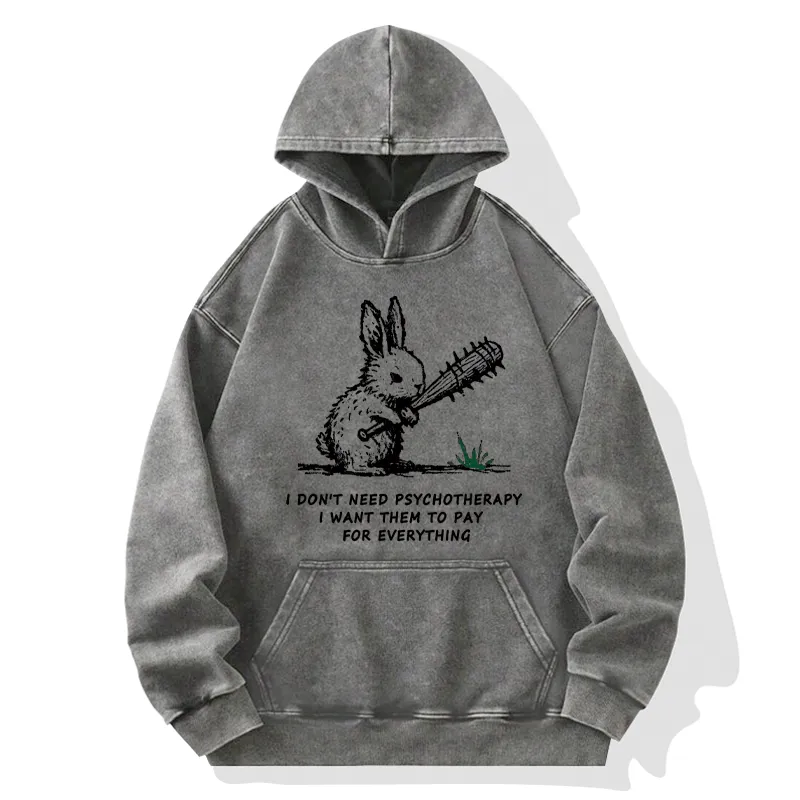 Tokyo-Tiger Violent Rabbit Funny Washed Hoodie