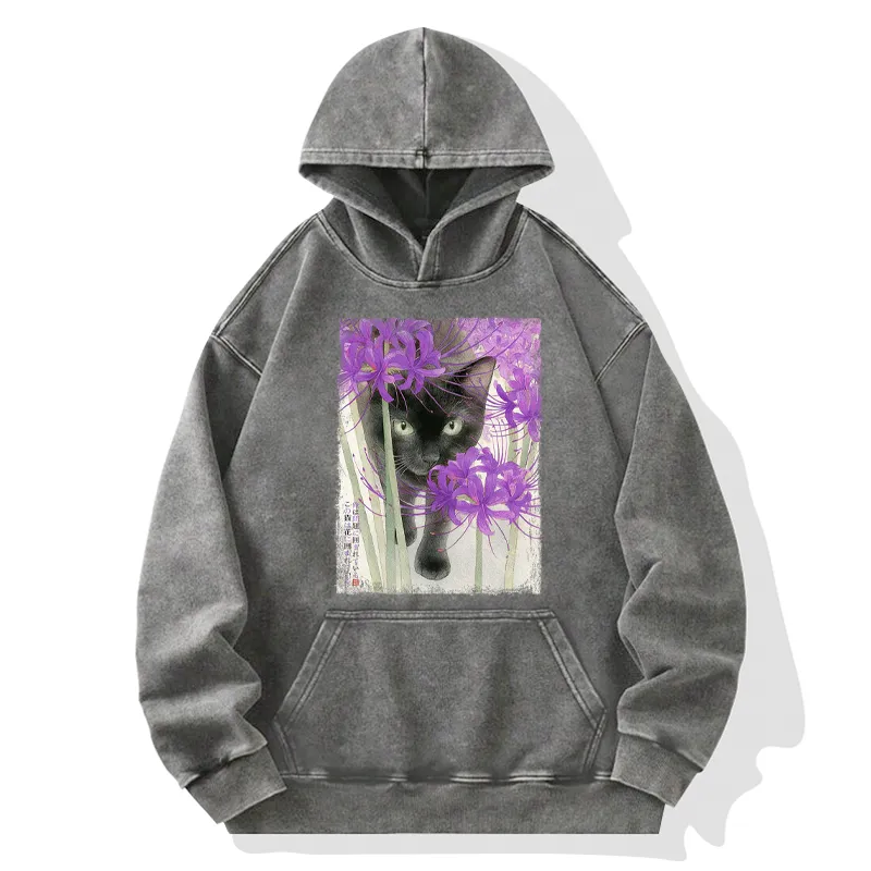 Tokyo-Tiger A Cat Among The Flowers Washed Hoodie