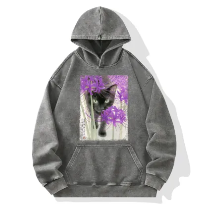 Tokyo-Tiger A Cat Among The Flowers Washed Hoodie