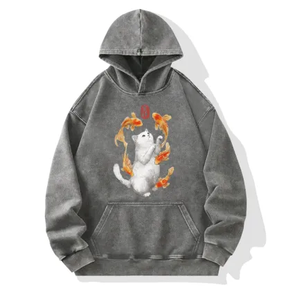 Tokyo-Tiger Zen Cat And The Dancing Fish Washed Hoodie