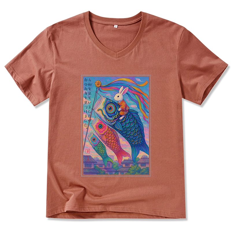 Tokyo-Tiger Ukiyoe Rabbit Ride Carp Streamer Poster V-Neck Classic T-Shirt