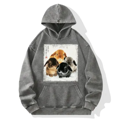 Tokyo-Tiger The Ink Wash Rabbit Is Watching You Washed Hoodie