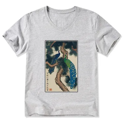 Tokyo-Tiger Peacocks in Snowy Pines V-Neck Classic T-Shirt