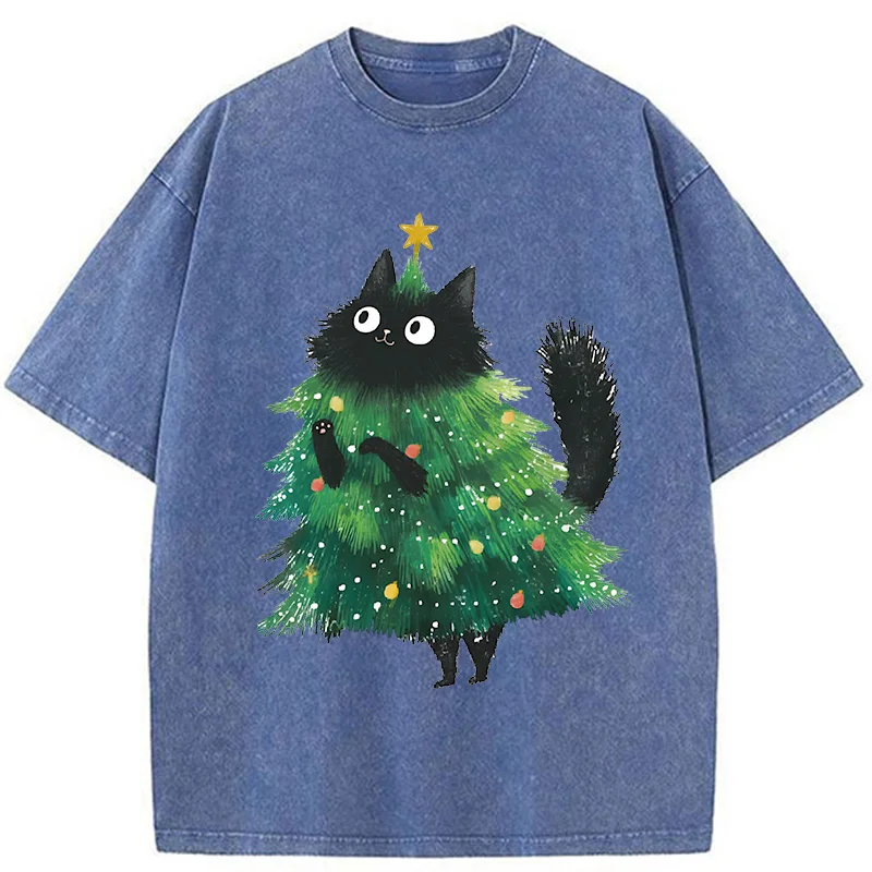Tokyo-Tiger Christmas Tree Cat Washed T-Shirt