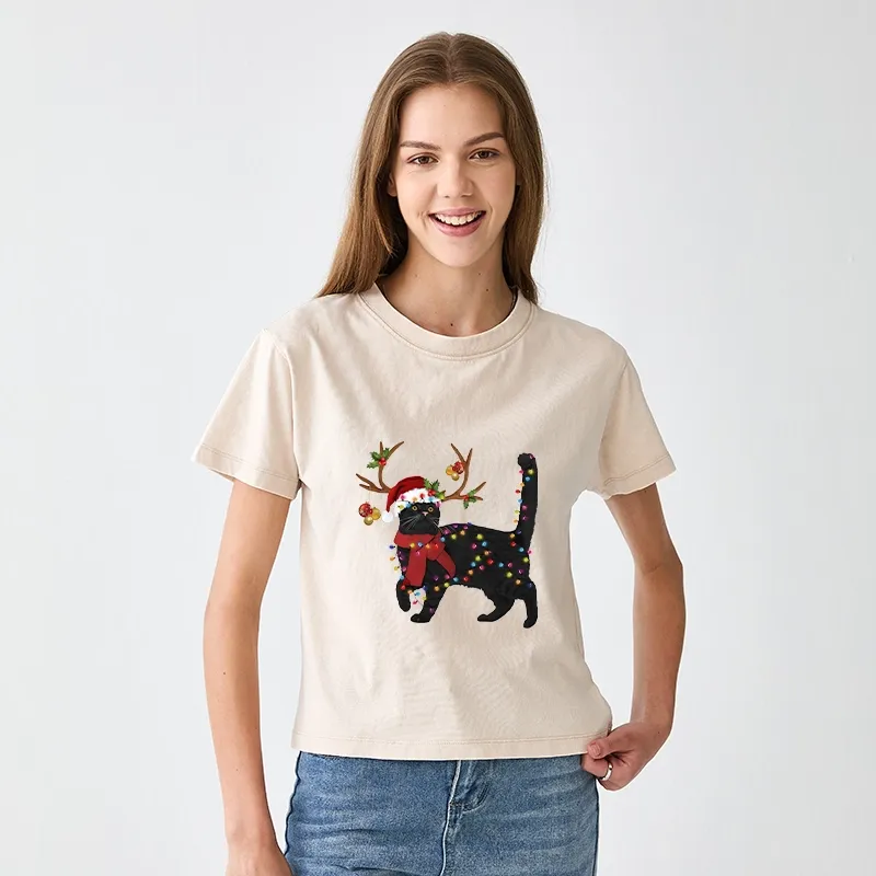 Tokyo-Tiger Christmas Black Cat Women's Washed T-shirt