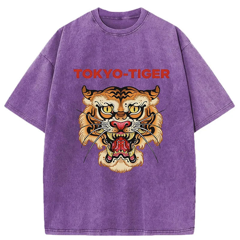 Tokyo-Tiger Retro Japanese Tiger Washed T-Shirt