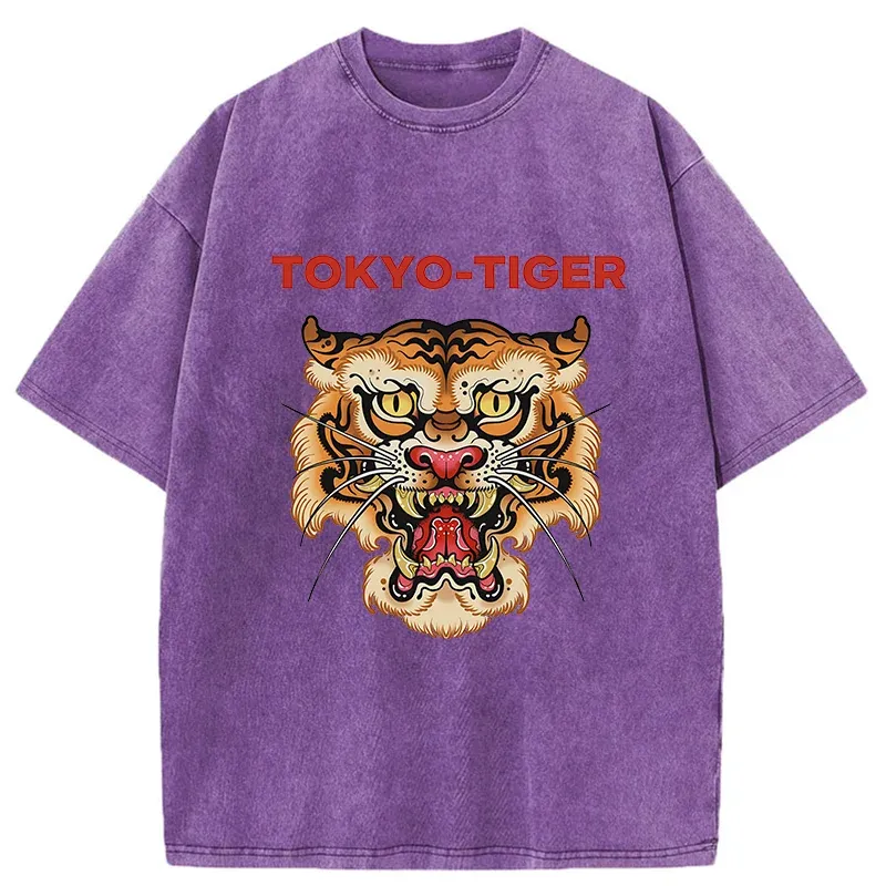 Tokyo-Tiger Retro Japanese Tiger Washed T-Shirt