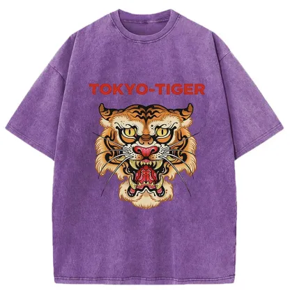 Tokyo-Tiger Retro Japanese Tiger Washed T-Shirt