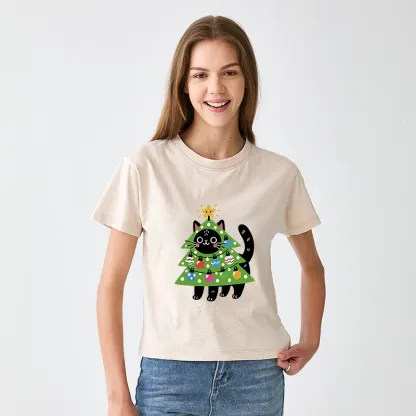 Tokyo-Tiger Christmas Tree Cat Women's Washed T-shirt