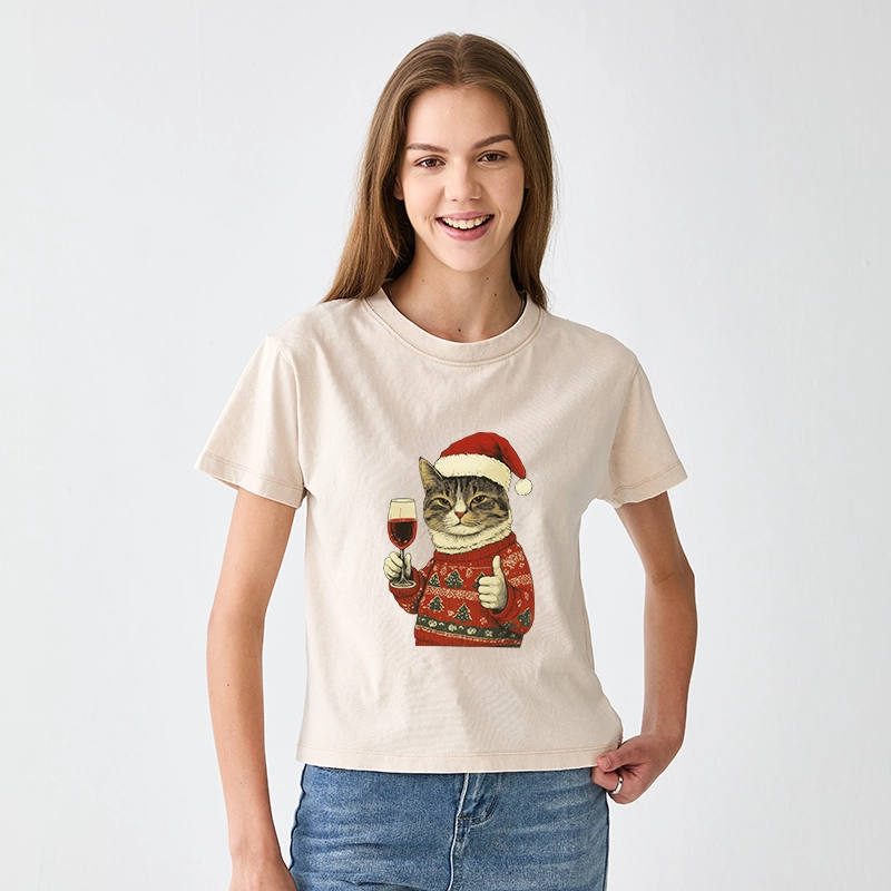 Tokyo-Tiger Christmas Cat Likes Women's Washed T-shirt