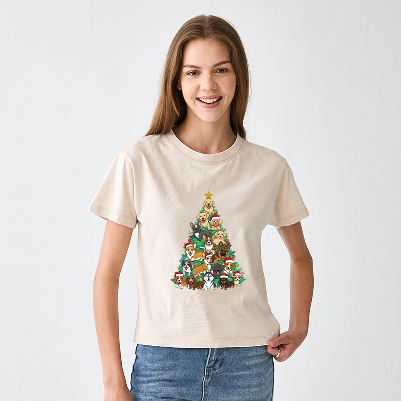 Tokyo-Tiger Christmas Tree Dog Funny Women's Washed T-shirt