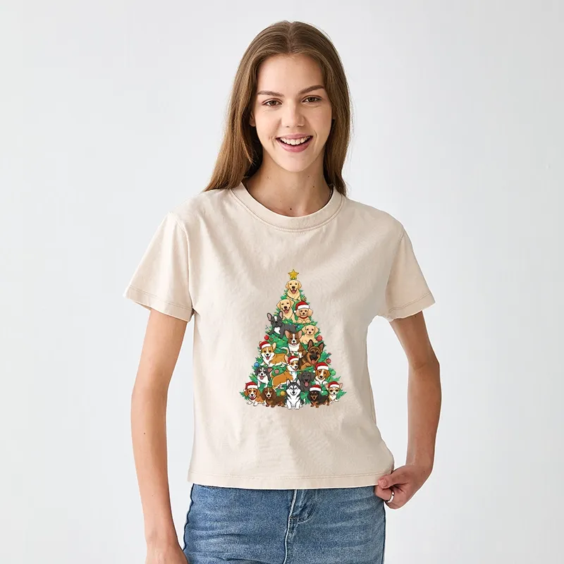 Tokyo-Tiger Christmas Tree Dog Funny Women's Washed T-shirt