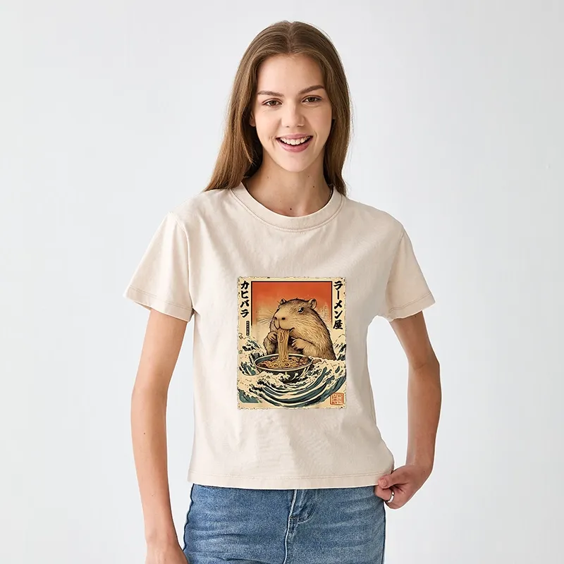 Tokyo-Tiger Hamster Eating Ramen Women's Washed T-shirt