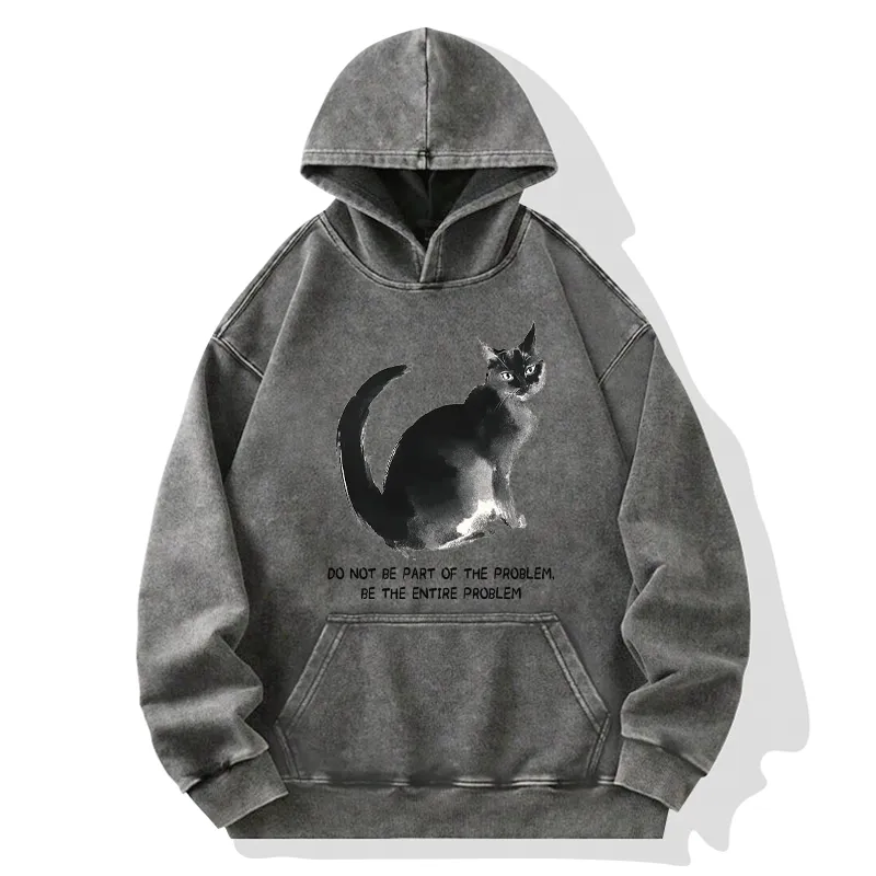 Tokyo-Tiger Funny Cat Be The Entire Problem Washed Hoodie