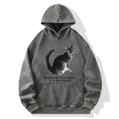 Tokyo-Tiger Funny Cat Be The Entire Problem Washed Hoodie