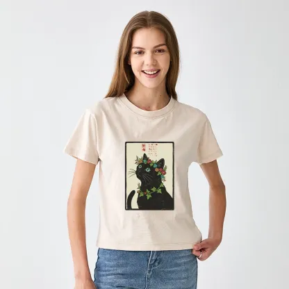 Tokyo-Tiger The Flower-Crowned Cat Women's Washed T-shirt