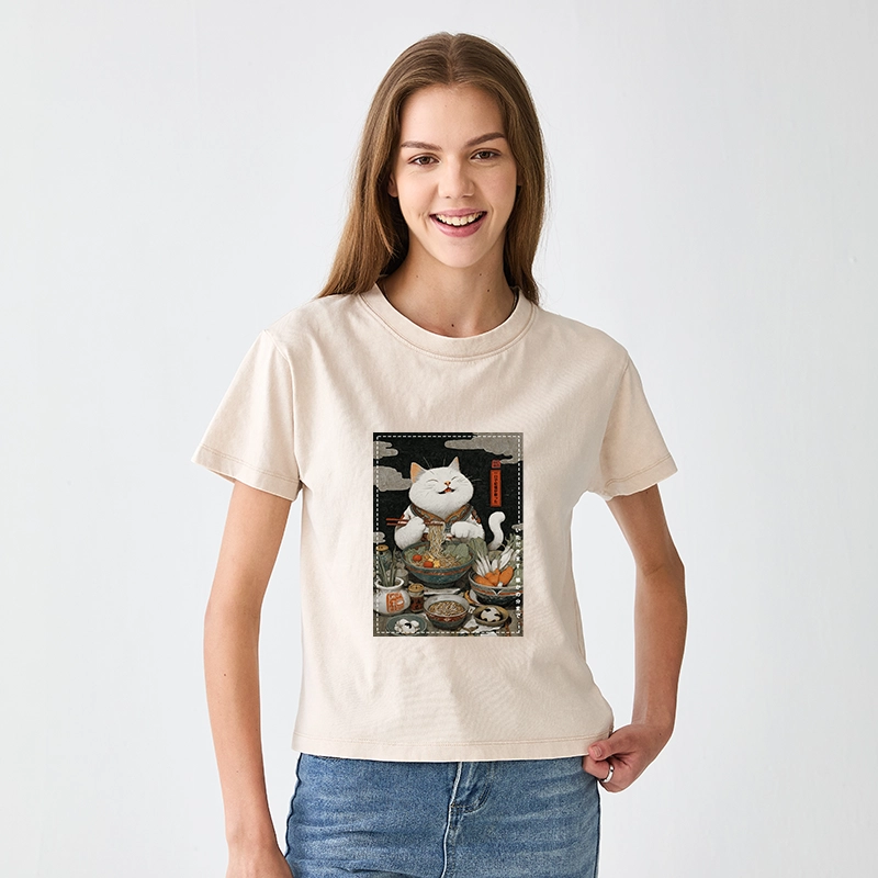Tokyo-Tiger The Ramen-Loving Cat Women's Washed T-shirt