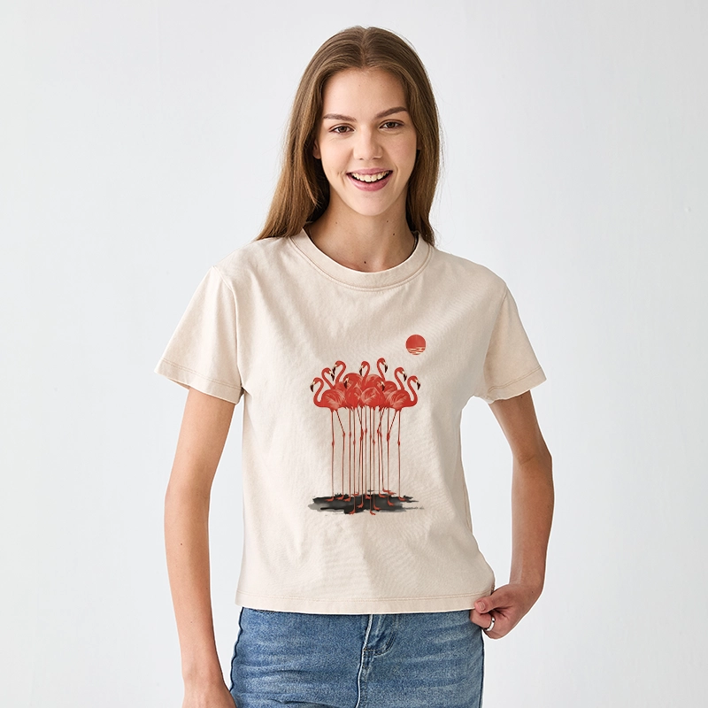 Tokyo-Tiger Flamingos at Dusk Women's Washed T-shirt