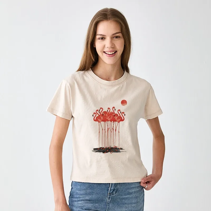 Tokyo-Tiger Flamingos at Dusk Women's Washed T-shirt