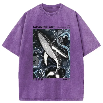 Tokyo-Tiger Polka Dot Art Whale Washed T-Shirt