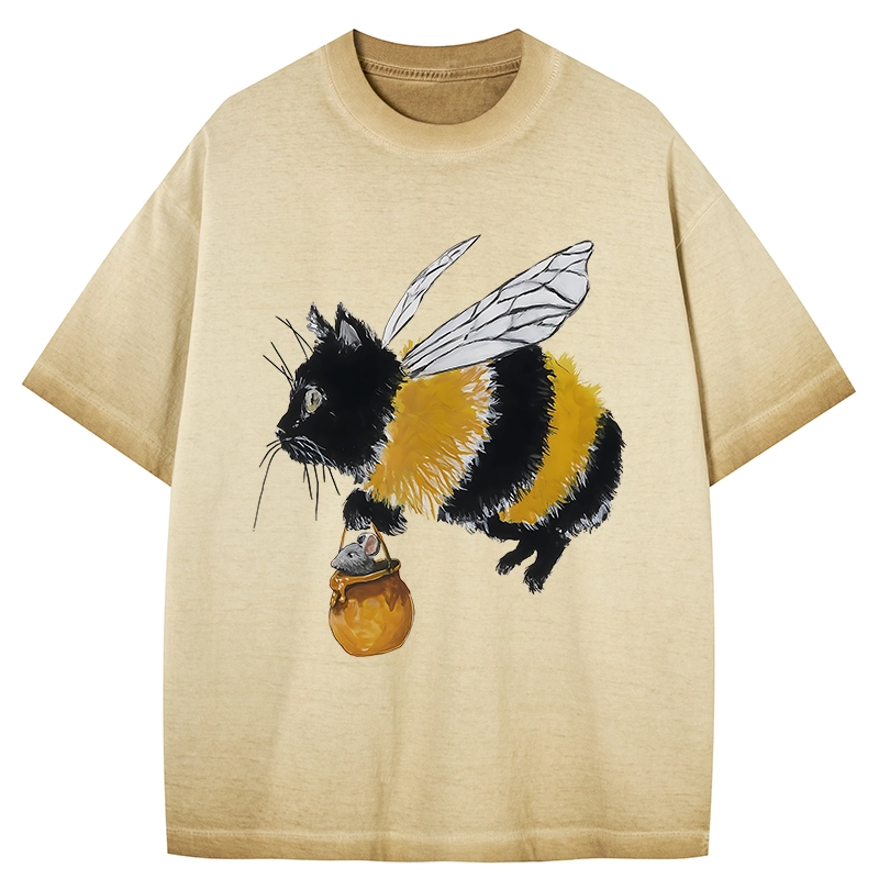Tokyo-Tiger Catbee Funny Gradient Washed T-Shirt