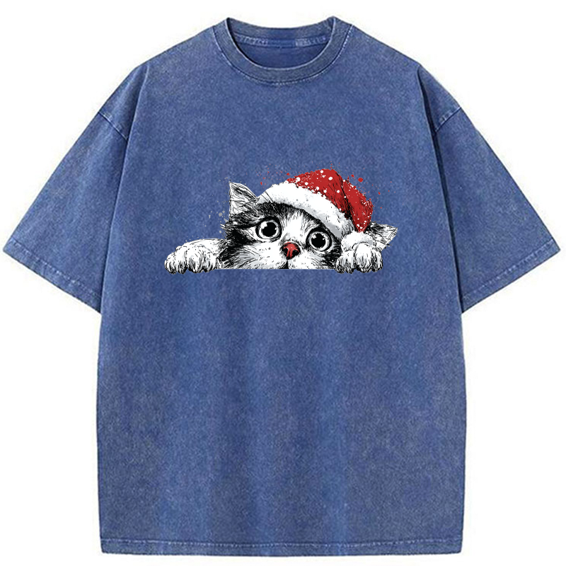 Tokyo-Tiger The Curious Christmas Cat Washed T-Shirt