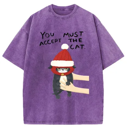 Tokyo-Tiger Accept This Christmas Cat Washed T-Shirt