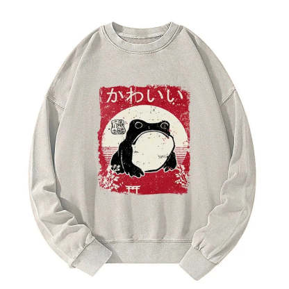 Tokyo-Tiger Woodblock Print Grumpy Frog Washed Sweatshirt