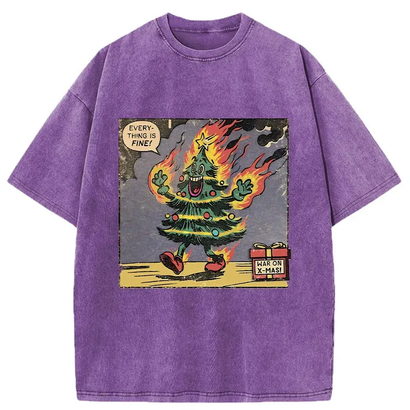 Tokyo-Tiger Christmas Tree On Fire Washed T-Shirt