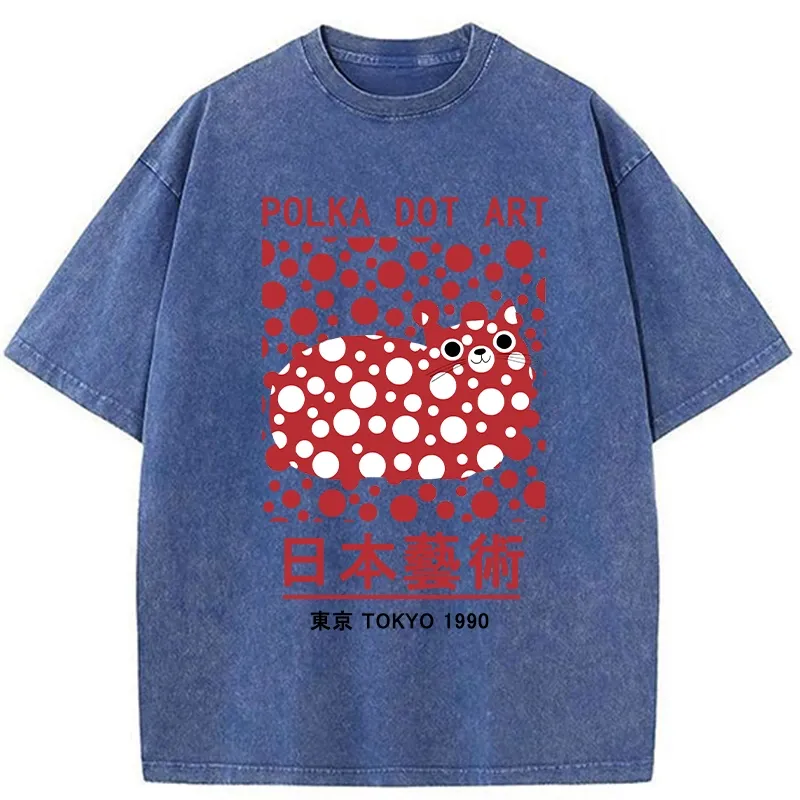 Tokyo-Tiger Japanese Polka Dot Art Washed T-Shirt
