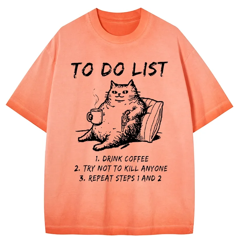 Tokyo-Tiger Cat's To-Do List Gradient Washed T-Shirt