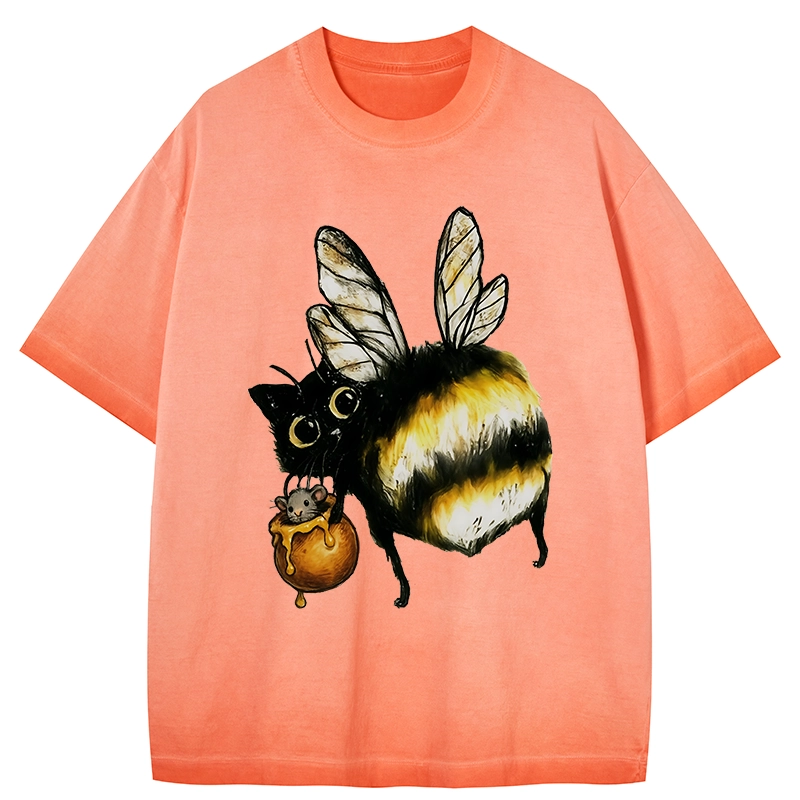 Tokyo-Tiger Cute Catbee Butt Gradient Washed T-Shirt