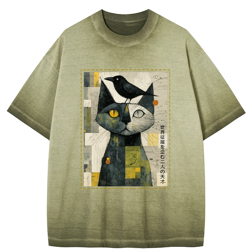 Tokyo-Tiger The Cat And The Crow Are Planning To Rule The World Gradient Washed T-Shirt