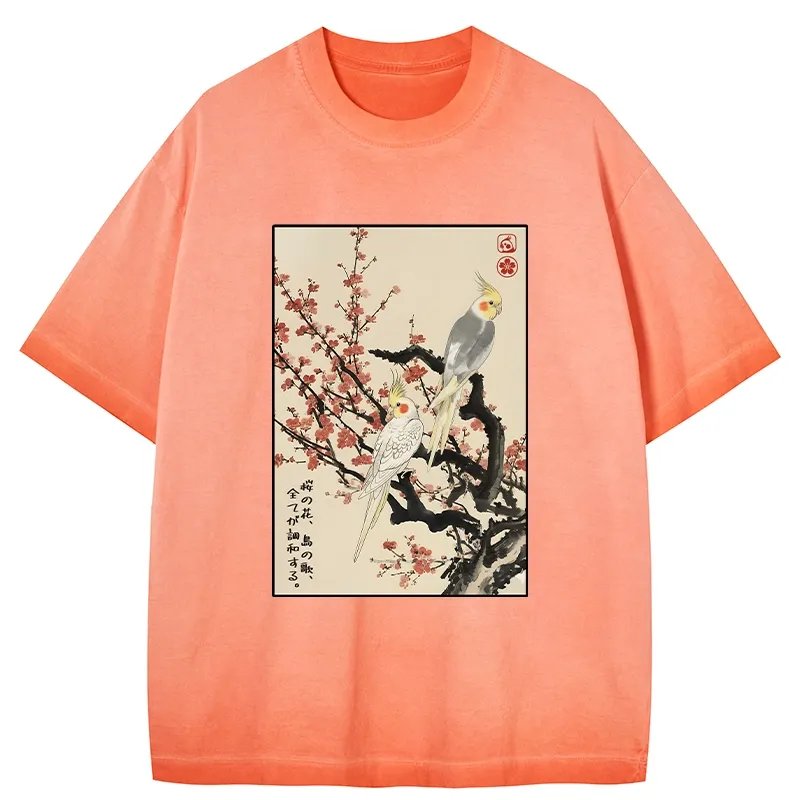 Tokyo-Tiger Whispers of Silent Blossoms Gradient Washed T-Shirt