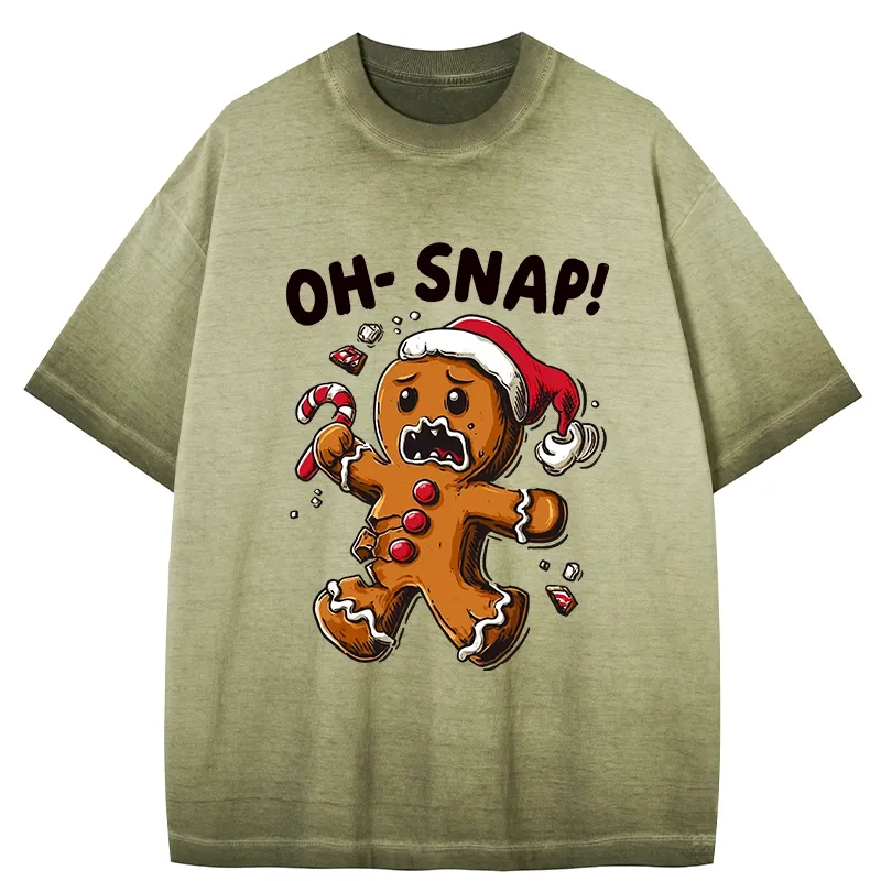 Tokyo-Tiger Oh Snap The Gingerbread Man's Christmas Chaos Gradient Washed T-Shirt