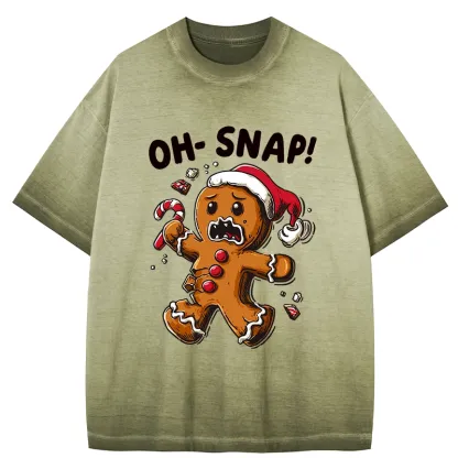 Tokyo-Tiger Oh Snap The Gingerbread Man's Christmas Chaos Gradient Washed T-Shirt