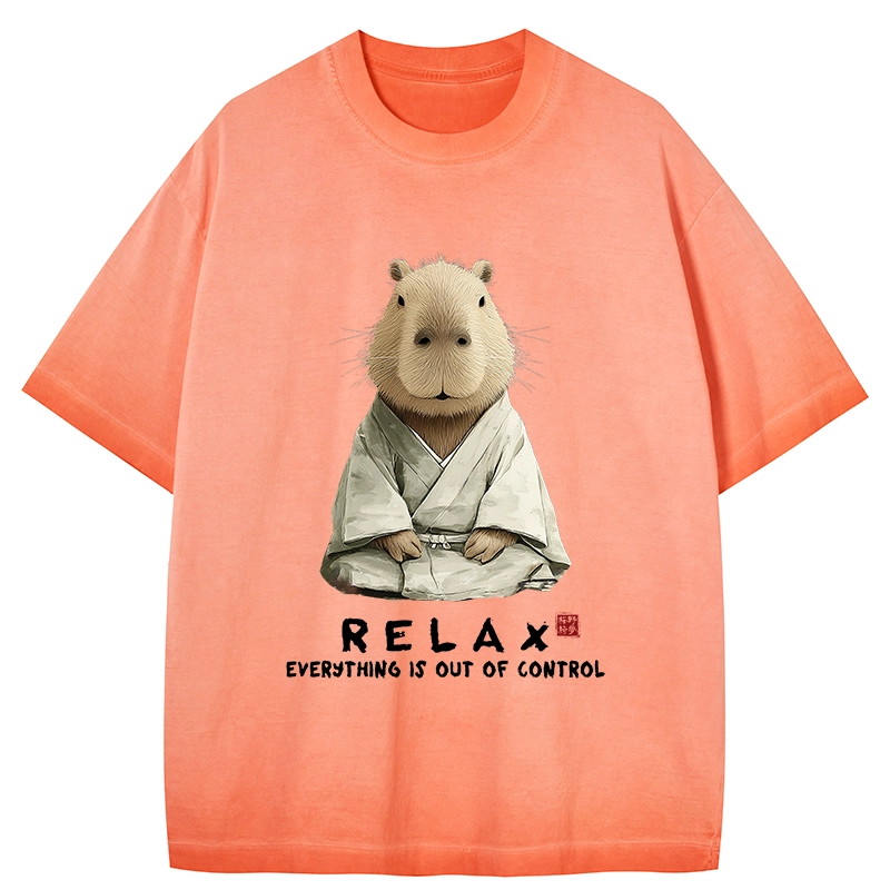 Tokyo-Tiger Zen Capybara：Relax, it's all chaos Gradient Washed T-Shirt