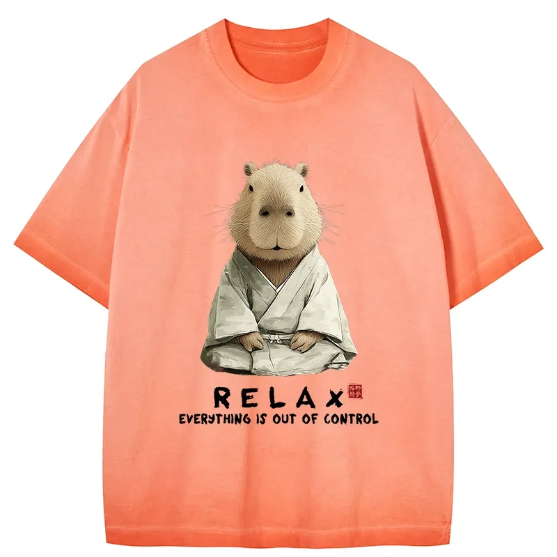 Tokyo-Tiger Zen Capybara：Relax, it's all chaos Gradient Washed T-Shirt