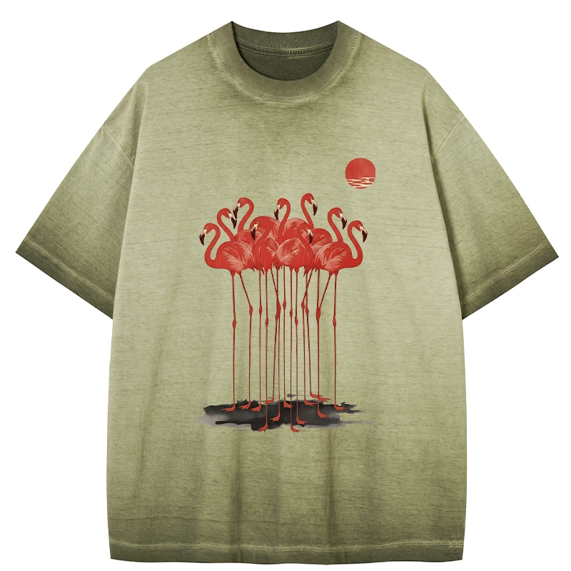 Tokyo-Tiger Flamingos at Dusk Gradient Washed T-Shirt