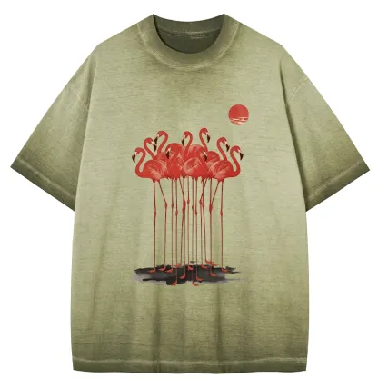 Tokyo-Tiger Flamingos at Dusk Gradient Washed T-Shirt