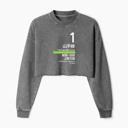 Tokyo-Tiger Tokyo Yamanote Line Platform Sign Washed Crop Sweatshirt